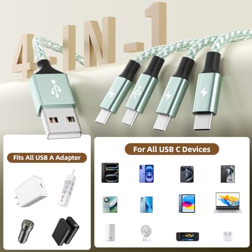 Travel USB C 4 in 1 Charging Cords,Four Type C Ports Mulit Charging Cable - color: Sage Mint Green