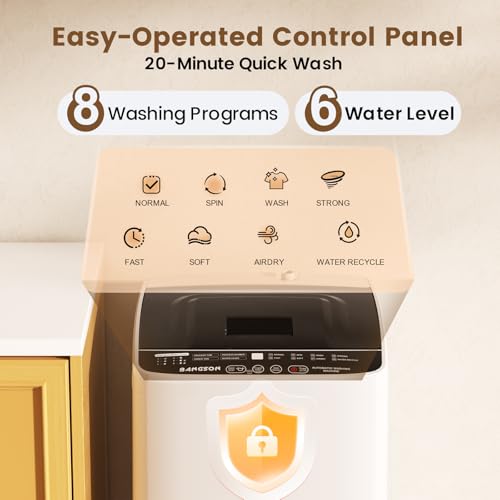 BANGSON 1.08 Cu.Ft Portable Washing Machine for Apartments, White | Full-Automatic washing Machine with 8 Programs 6 Water Levels, Drain Pump and LED Display, Compact Washer for RV, Home - size: 1.08cu.ft