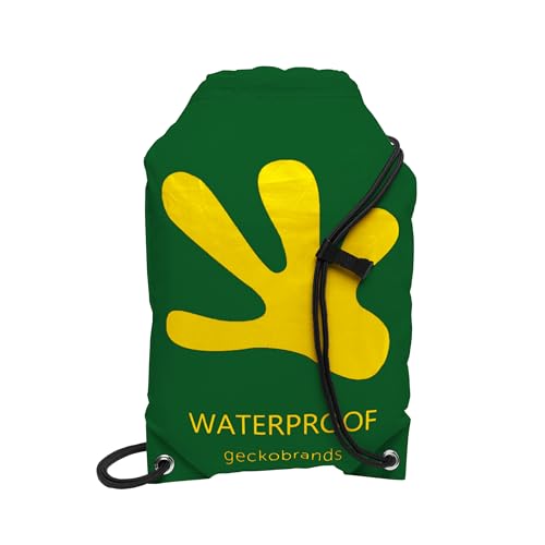 geckobrands Embark 10L Drawstring Backpack – Waterproof, Lightweight Dry Bag for Beach, Hiking, and Light Water Activities - color: Hunter Green/Yellow
