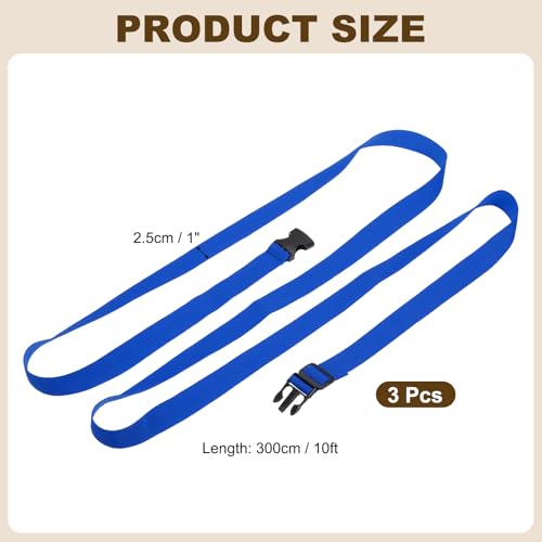 PATIKIL Utility Straps with Quick Release Buckle, (1 Inch x 10 Feet, Blue) (3 Pcs) Adjustable Luggage Polyester Straps Backpack Webbing, Suit for Sleeping Bag/Camping/Hiking - color: Blue, size: 1 Inch x 10 Feet