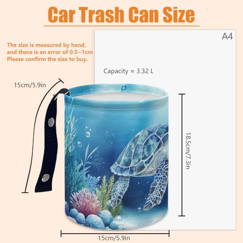 Ocean Turtle Car Trash Can Waterproof Car Garbage Can Car Seat Back Hanging Trash Bag Portable Camping Garbage Bin Storage Bag Collapsible Trash Container for Car Kitchen 5.9 x 7.3 in - color: Turtle ocean