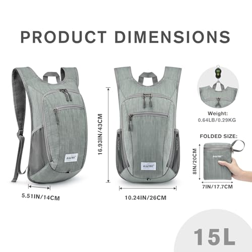 G4Free 10L/15L Hiking Backpack Lightweight Packable Hiking Daypack Small Travel Outdoor Foldable Shoulder Bag - color: Grey, size: 15L