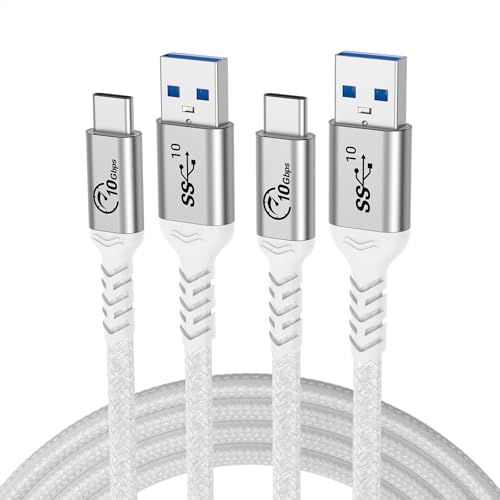 Long USB C Cable 6.6ft, 2 Packs, White, 10Gbps Android Auto Cord | 3A Fast Charging, High Spedd Data Transfer USB A to Type C, Braided, Compatible for Carplay, iPhone, iPad, MacBook, Charger - color: White, size: 6.6 ft