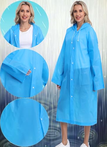 2-Pack Reusable Rain Ponchos for Adults, HOOMBOOM Raincoats Emergency for Women/Men with Drawstring and Sleeves - color: Blue