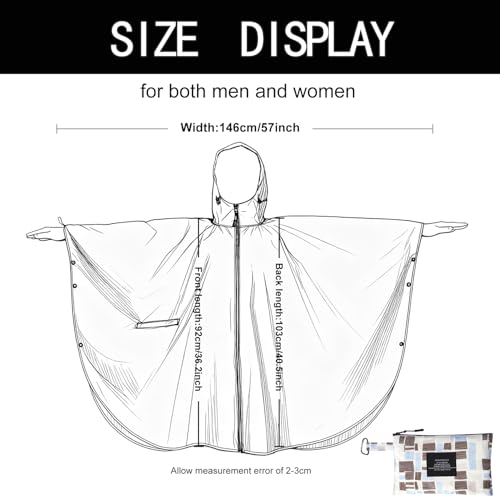 Unisex Hooded Rain Poncho, Waterproof Raincoat Jacket with pocket for Adult, Rain Coat for Outdoor Activities - color: Geometric Square