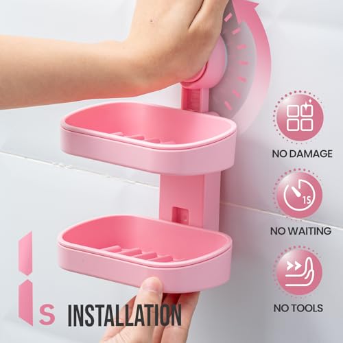TAILI Soap Holder, Soap Dish for Shower Suction Cup, Bar Soap Holder, Pink | Removable Soap Holder Shower, Soap Tray for Shower Wall, No drill Sponge Holder, Bathroom & Kitchen, Bath Accessories - color: Pink, size: 2 Tier
