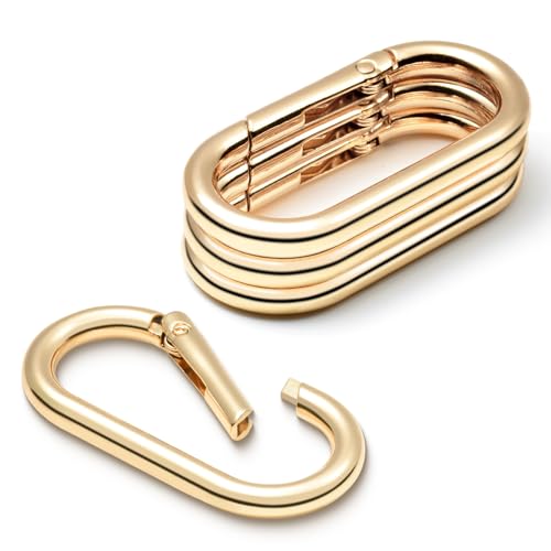 4pcs Gold Carabiner, 2" Oval Spring Keyrings, Large Keychain Carabiner Clips, Spring O Rings Buckles for Purse Clip, Bag Charms, Backpack Strap Clasp, Dog Tag, Car Keyring Accessories (Light Gold) - color: 2" Length Light Gold 4pcs