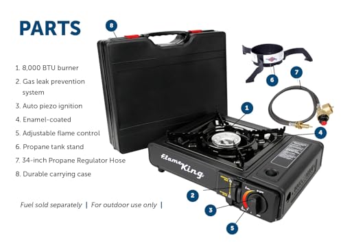 Flame King YSNVT-505-B Dual Fuel Butane & Propane Gas Camping Stove with Single Burner, Portable and Great for Outdoor Cooking, Backpacking, Hiking, & Emergency