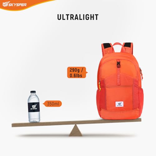 SKYSPER Small Packable Hiking Backpack 20L Anti-theift Travel Daypack | RFID Ultralight Foldable Walking Backpack with Water Bottle Holder, Nylon, Multi-compartment, Everyday Carry for Men Women - color: Orange