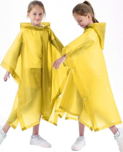 2 Pack Raincoats for Kids, Kids Rain Jacket Reusable Rain Ponchos for Boys and Girls - color: Yellow