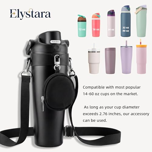 Gray Water Bottle Holder Carrier Strap Set Compatible with Owala Free Sip 16oz 24oz 32oz 40oz Sway Tumbler Crossbody Sling Accessories Adjustable Silicone Ring Pouch - color: Grey