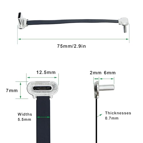 90 Degree USB C Short Flat Cable Dual Angle USB C Male to Male PD 65W Fast Charge Data Cord for Power Banks Phone Tablet(75mm/2.9in) - size: 2.9 inches