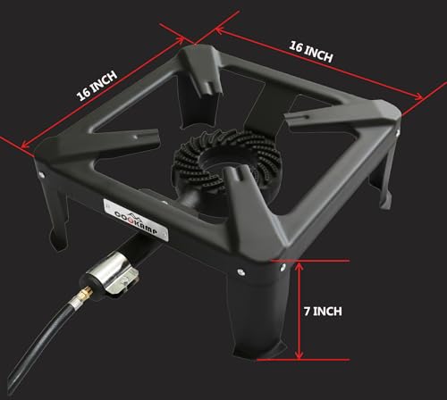 COOKAMP Propane Burner Portable 16“ Square Steel Cooktop Propane Camping Stove for Outdoor Wok Cooking, Seafood Boil & Tailgating.SA1730(Single Burner-Standard) - size: Single Burner-Standard