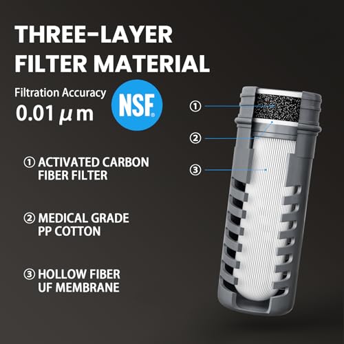 Water Filter Survival - Collapsible Water Bottle with Filter 0.01 Micron Squeeze Filtered Water Bottle 22oz for Hiking Backpacking Camping BPA-Free(Grey 650ml)