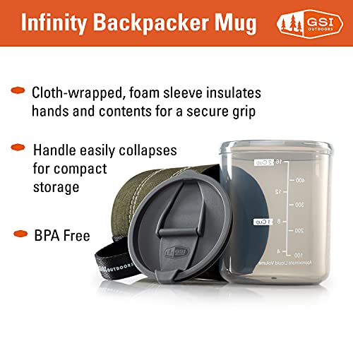 GSI Outdoors Infinity Backpacker Mug I Lightweight, BPA-Free Coffee Cup for Travel, Camping Gear, Backpacking and Outdoors - 17 oz. - color: Heathered Green