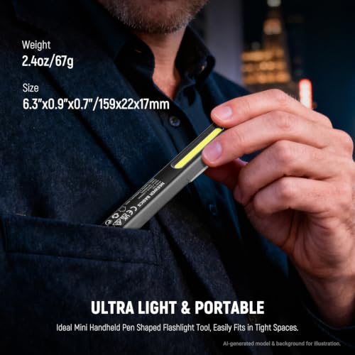 NEEWER BASICS 2 in 1 EDC Flashlight with Side COB Floodlight, 5W 388lm Mini Handheld Pocket LED Pen Flash Light with 400mAh Rechargeable Battery, Magnetic Clip On for Repair Camping Emergency Use, G32 - style: 2 in 1 EDC Flashlight