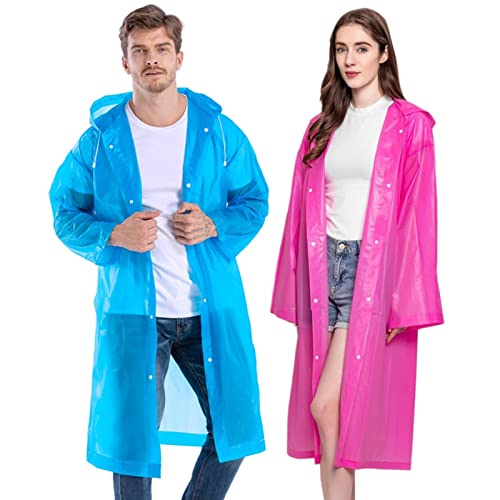 Rain Ponchos for Adults Reusable, 2-5 Pack Raincoat for Women Men, Waterproof Rain Coat Gear with Hood Drawstring - color: Pink+blue