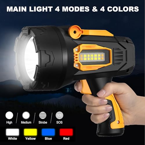 MIXILIN Rechargeable Spotlight 2,000,000 Lumens, Super Bright LED Spotlight Flashlight Outdoor with COB Light & Foldable Tripod, Long Lasting Large Handheld Spot Light for Boating Camping