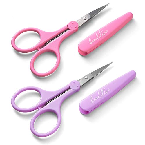 High Precision Detail Scissors Set (2-Pc) Sharp, Fine Tips | Paper Cutting, Scrapbooking, Sewing, Crafting | Stainless Steel | Protective Cover (Pastel) - color: Pastel