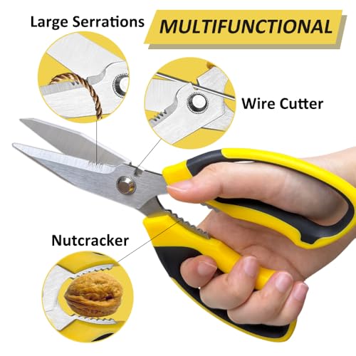 Heavy Duty Scissors, Sharp Scissors All Purpose Heavy Duty with Serrated Edge, Comfortable Non-Slip Handle, Easy Cutting Cardboard, Wires, Fabric, Leather, Iron Mesh (Yellow) - color: Yellow