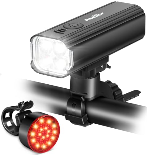 Ascher 1000 Lumens Super Bright Bike Lights for Night Riding, Type-C USB Rechargeable Bike Light Front and Back, 4 Light Modes, Waterproof Bicycle Headlight & Rear Taillight for Road Commuter Cycling