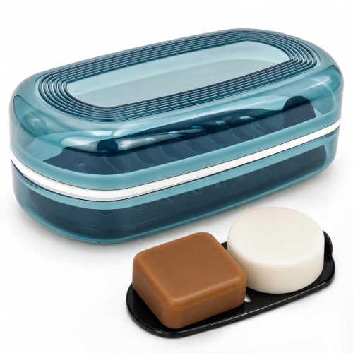 AIDIMMING Shampoo Bar Holder & Large Travel Soap Case with Drain Tray | Clear shampoo bar travel case for shampoo and conditioner bars or one 10 oz soap bar, with a removable drain tray ( Blue) - color: Blue-large, size: Large