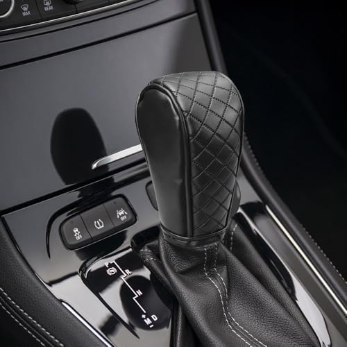 Leather Car Gear Shift Knob Cover, Car Shifter Cover, Anti-Slip Dust Waterproof Gear Shifter Stick Protector, Auto Automatic Shift Knob Handle Protector for Most Vehicles (Black) - color: Black
