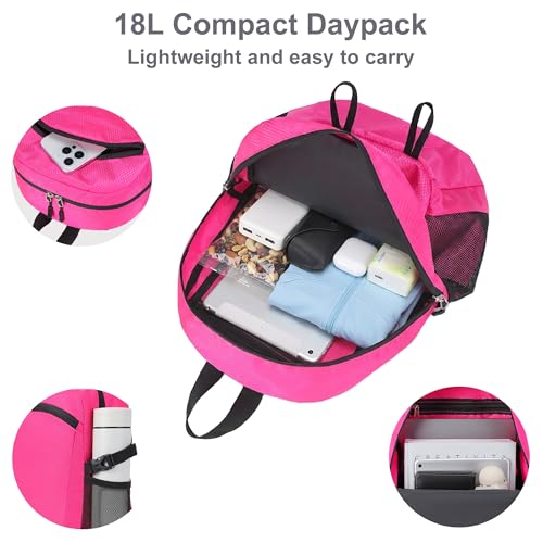 Lightweight Hiking Backpack 18L Packable Foldable Small Daypack Collapsible Travel Bag Water-Resistant for Women (Magenta) - color: Magenta, size: Small