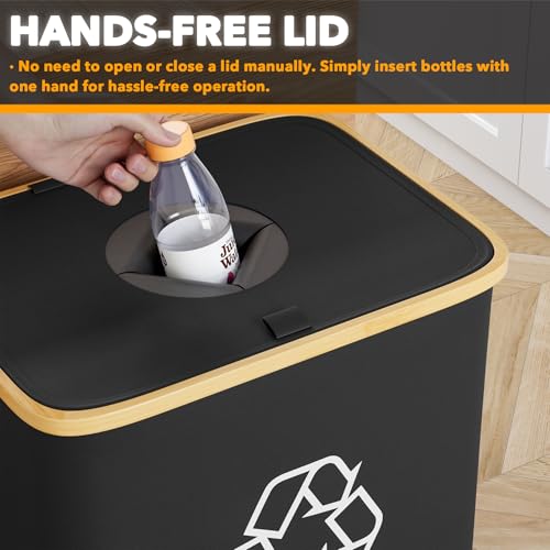 SpaceAid Recycling Bin for Kitchen 26 Gallon, 100L Recycle Bin with Lid and 2 Reusable Inner Bags, for Bottle Can Glass Plastic Stickers, Black - color: Black