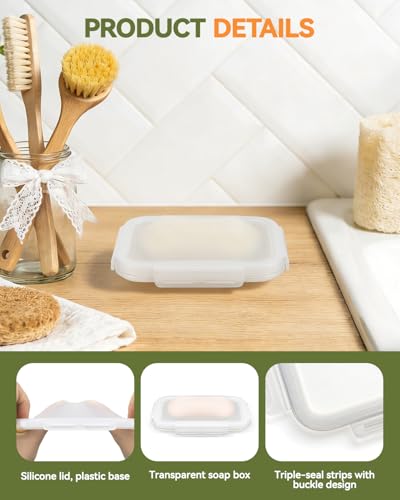 Compact Leakproof Silicone Travel Soap Case, Compressible Bar Soap Holder for Travel with Clear Design, Portable Soap Container for Gym, Camping & Home