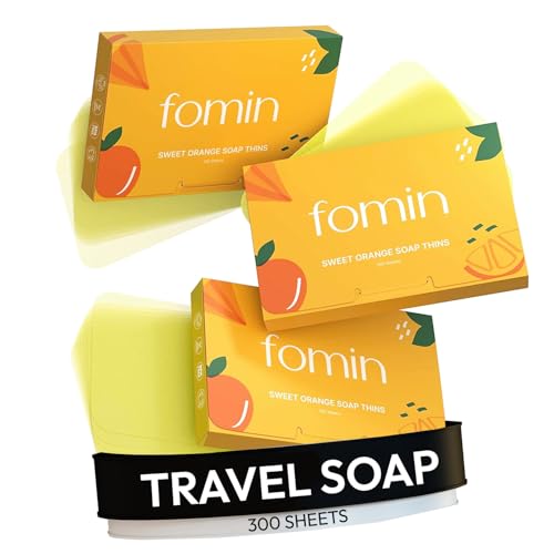 FOMIN Paper Soap Sheets for Hand Washing - 300 Orange Travel Sheets | Dissolvable Mini Soap Sheets for Camping, Hiking and Travel - Portable Hand Soap - Vegan - Plant-Based - Eco-Friendly - color: Orange (Pack of 3)