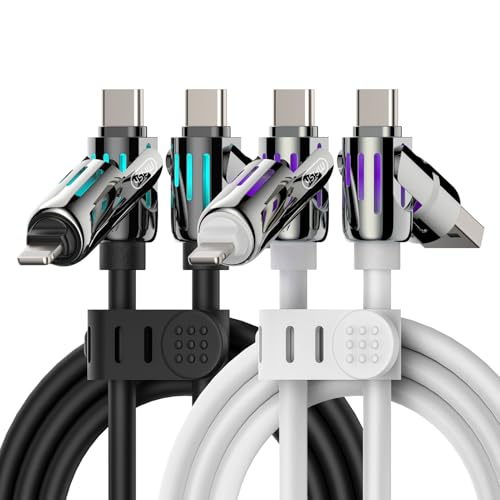 MFish 2-Pack 240W 4-in-1 Multi Charging Cable, Black+White, 6.6FT | Carrying Case, USB-A & USB-C to USB-C/Lightning, For iPhone 17/16/15/14, MacBook, iPad, Laptop, Samsung S25/S24 - color: Black+White, size: 2-Pack 6.6FT