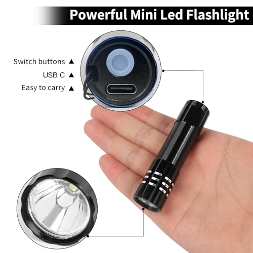 12 Pack Mini Small LED Flashlights USB C Rechargeable Flashlights Bulk Portable Ultralight Camping Bright High Lumens EDC Flash Light for Home Emergency Hurricane Supplies Christmas Gift - color: 12 Pack
