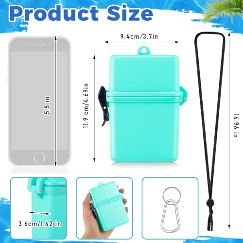 Outus 6 Pieces Waterproof Case ID Card Holder with Floating Sports Case Locker with Carabiner Hanging Ring and Rope 4.69 × 3.70 × 1.42 Inch (Solid Color) - color: Solid Color