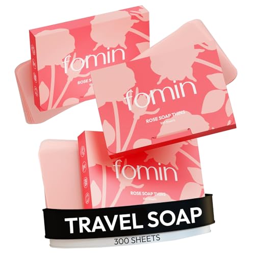 FOMIN Paper Soap Sheets for Hand Washing - 300 Rose Travel Sheets | Dissolvable Mini Soap Sheets for Camping, Hiking and Travel - Portable Hand Soap - Vegan - Plant-Based - Eco-Friendly - color: Rose (Pack of 3)
