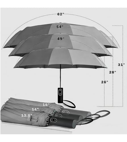 MRTLLOA Compact Golf Umbrella, 10 Ribs Vented Windproof Travel | 49/54/62 Inch Large Oversize, Double Canopy, Quick-Dry Fabric, Lightweight, Umbrellas for Rain - color: Gray, size: 62 Inch
