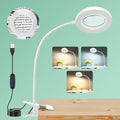 10X Magnifying Glass with Light, Clip on Magnifier with Light,LED Desk Lamp | Adjustable Gooseneck, 3 Color Modes & 12 Brightness, Table Magnifying Lamp for Bed Book Reading Work Crafts Painting Repair - color: White