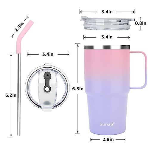 Sursip 24 oz Insulated Tumbler with Handle Lids and Straw - color: Pink＆Purple