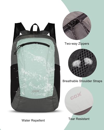 GOX Foldable 20l Backpack For Travel Lightweight Hiking Packable Daypack for Men Travel Camping Outdoor Bag Women (Jade) - color: Jade