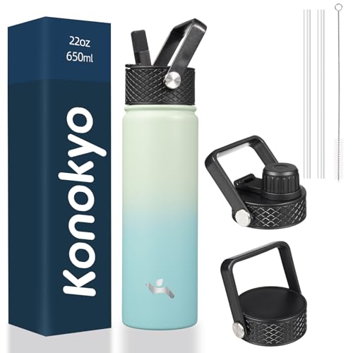 Konokyo 22 oz Insulated Stainless Steel Water Bottle with Straw Lid - color: Mint, size: 22 Ounces