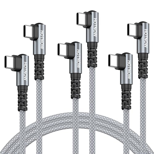 Right Angle USB C to USB C Cable 3FT 3Pack 65w | 90 degree braided 3FT USB C cable 65W fast charging for iPhone 17/16/15, Galaxy S25/S24, and all USB-C devices - color: Grey and White, size: 3FT
