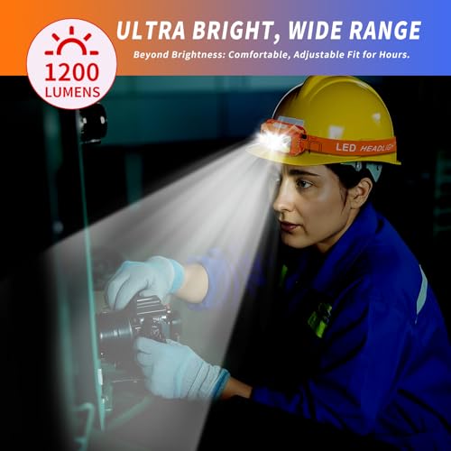 Headlamp Rechargeable LED, 800 Lumens with Red & White Light, 8 Modes, Motion Sensor, USB-C Charging, IPX4 Waterproof (1, Orange) - color: Orange