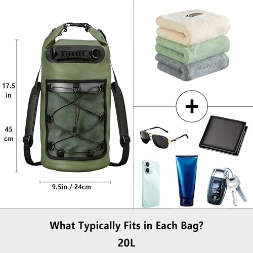 SHENDU 20L Waterproof Dry Bag - Roll-Top Backpack w/Waterproof Phone Case for Kayaking, Hiking, Camping, Boating, Beach Unisex（green） - color: Green