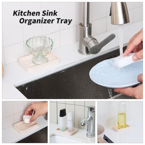 MicoYang Silicone Kitchen Sink Organizer Tray for Multiple Usage,Easy Clean Sponges Holder for Kitchen Bathroom Counter or Sink,Dish Soap Dispenser,Scrubber,Bottle,Cup Tapioca 4.9”x 3.2” - color: Tapioca, size: 4.9" x 3.2" x 0.7"