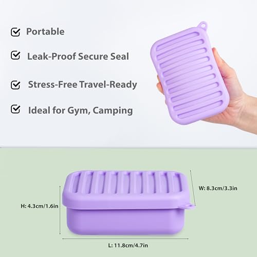 Portable Leakproof Travel Soap Case, Silicone Travel Soap Case, Compact Soap Holder with Drainage Layer, Travel Soap Holder for Camping, Gym, Outdoor (Light-Purple) - color: Light-purple