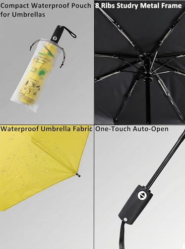 BAODINI Compact Travel Umbrella Small Windproof Auto Open Close for UV Sun Protection UPF 50+ and Rain Fits Backpack Purse & Suitcase - color: Yellow