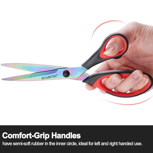 Craft Scissors Set of 3 Pack, All Purpose Sharp Titanium Blades Shears, Comfort Grip Handle, Multipurpose Fabric Scissors Tool Great for Adults, Office, Sewing, School and Home Supplies, Red&Black - color: Red&black