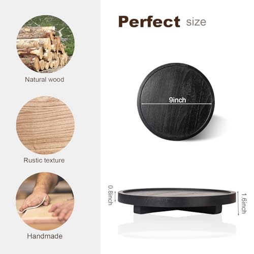 Round Decorative Tray Farmhouse Kitchen Decor Soap Dish, 9" Black | Waterproof, Lightweight, Easy Clean, Wood Riser Pedestal Stand Accessories for Office Desk, Vanity, Counter, Sink - color: Black, size: 9"