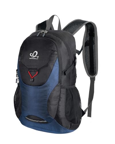 WATERFLY Lightweight Packable Hiking Backpack, 30L Day Pack | Foldable, Water Resistant Travel Daypack with Multiple Pockets, Wet Pocket, Ultralight Day Pack for Woman Man, Everyday Carry - color: Blue & Black