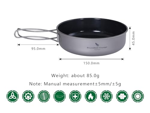 iBasingo 15cm Titanium Non-Stick Frying Pan 700ml Ultralight Skillet with Ceramic Coating & Folding Handle, Portable Hiking Camping Outdoor Cookware for Egg Steak Easy to Store & Clean Ti2062C - color: Ti2062C-15cm 700ml pan